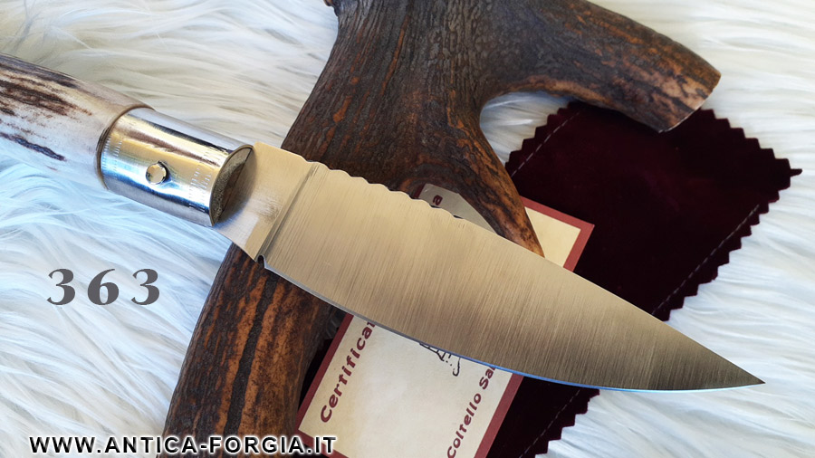 COLTELLO SARDO ARTIGIANALE A LAMA FISSA DA SCANNO GRANDE, MANICO CORNO DI  CERVO