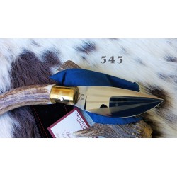 Coltello sardo a lama larga, lama 11,5 cm effetto specchio-satinato, manico in corno di cervo