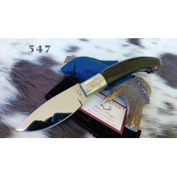 Coltello sardo a lama larga, lama 11,5 cm effetto specchio-satinato, manico in corno di bufalo