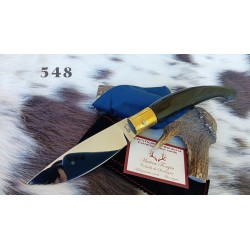 Coltello sardo a lama larga, lama 13 cm effetto specchio-satinato, manico in corno di bufalo