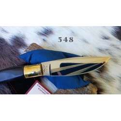 Coltello sardo a lama larga, lama 13 cm effetto specchio-satinato, manico in corno di bufalo