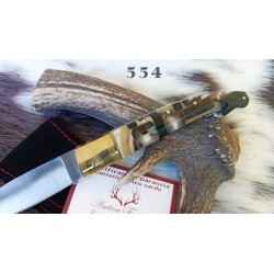 Coltello sardo artistico foggia antica, lama 11,5 cm, manico a mosaico in corno di montone e bufalo con anima in acciaio