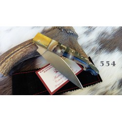 Coltello sardo artistico foggia antica, lama 11,5 cm, manico a mosaico in corno di montone e bufalo con anima in acciaio