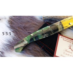 Coltello sardo artistico dorgalese, lama 11,5 cm, manico a mosaico in corno e resina con anima in acciaio