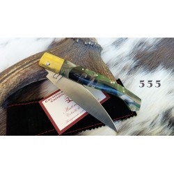 Coltello sardo artistico dorgalese, lama 11,5 cm, manico a mosaico in corno e resina con anima in acciaio