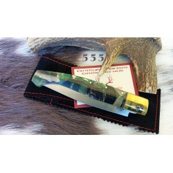 Coltello sardo artistico dorgalese, lama 11,5 cm, manico a mosaico in corno e resina con anima in acciaio