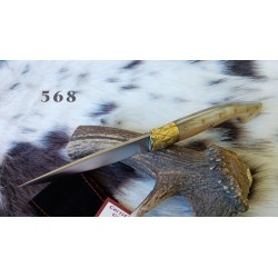 Coltello tipo pattadese, lama 11 cm, manico a coda di rondine in corno di montone con anima in acciaio + pin