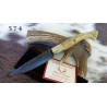 Coltello tipo pattadese elaborato lama 11 cm damasco, manico a coda di rondine in corno di montone con anima in acciaio + pin