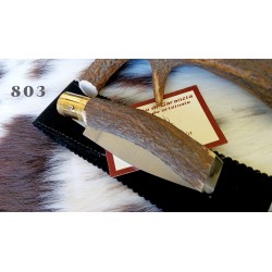 Coltello sardo lama larga, lama 10,5 cm, manico in corno di cervo con fondello in bufalo