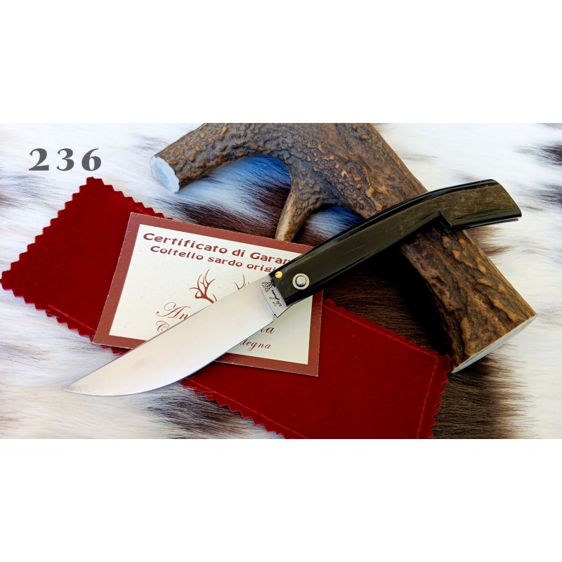 Coltello da scanno corrina in stile antico sardo, lama 9 cm, manico corno di montone